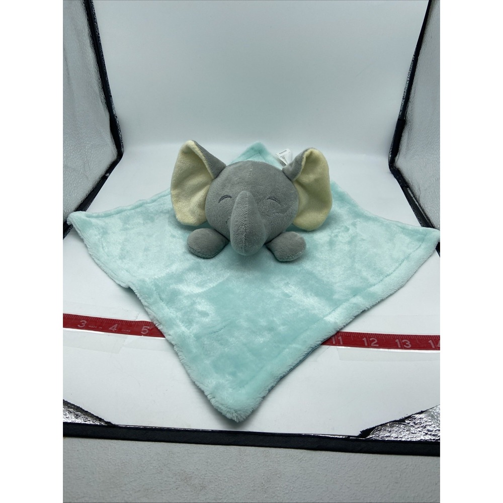 Walmart Elephant Baby Security Blanket Lovey Plush Gray Blue Satin Back 12x12